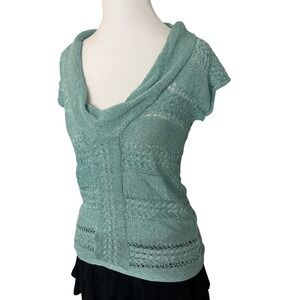 Cowl Neck Knit Top Short Sleeve Summer Pullover Sweater